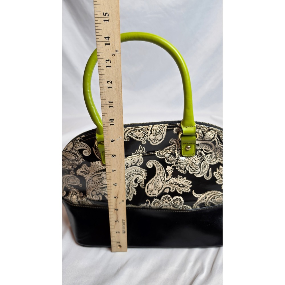 Anne Klein Paisley Satchel Bag Black White Lime Green Y2K Retro Statement Purse - Picture 4 of 8